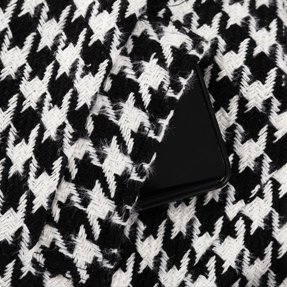 Loose Houndstooth Women Trench Coat Elegant Lapel High-end Fashion Office Jacket - Picture 8 of 12